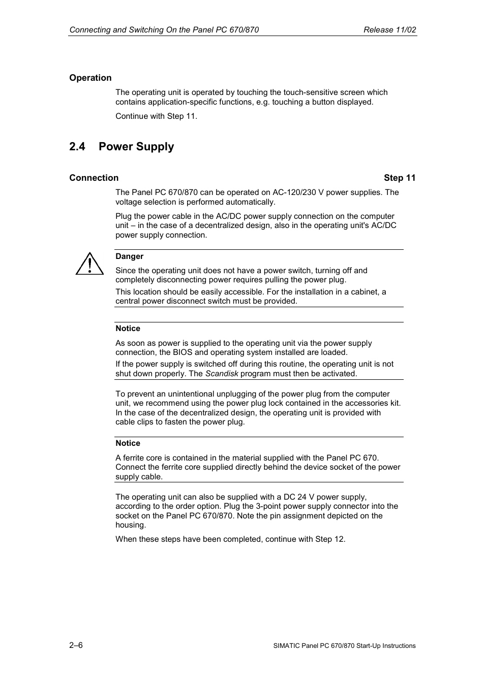 4 power supply | Siemens Simatic PC Panel PC 870 User Manual | Page 28 / 68