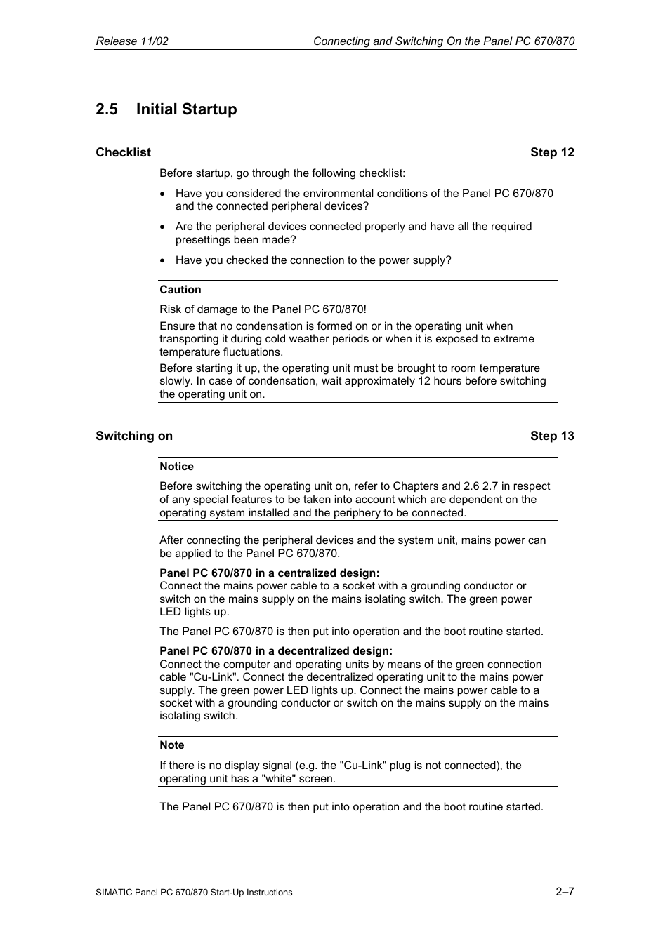 5 initial startup | Siemens Simatic PC Panel PC 870 User Manual | Page 29 / 68