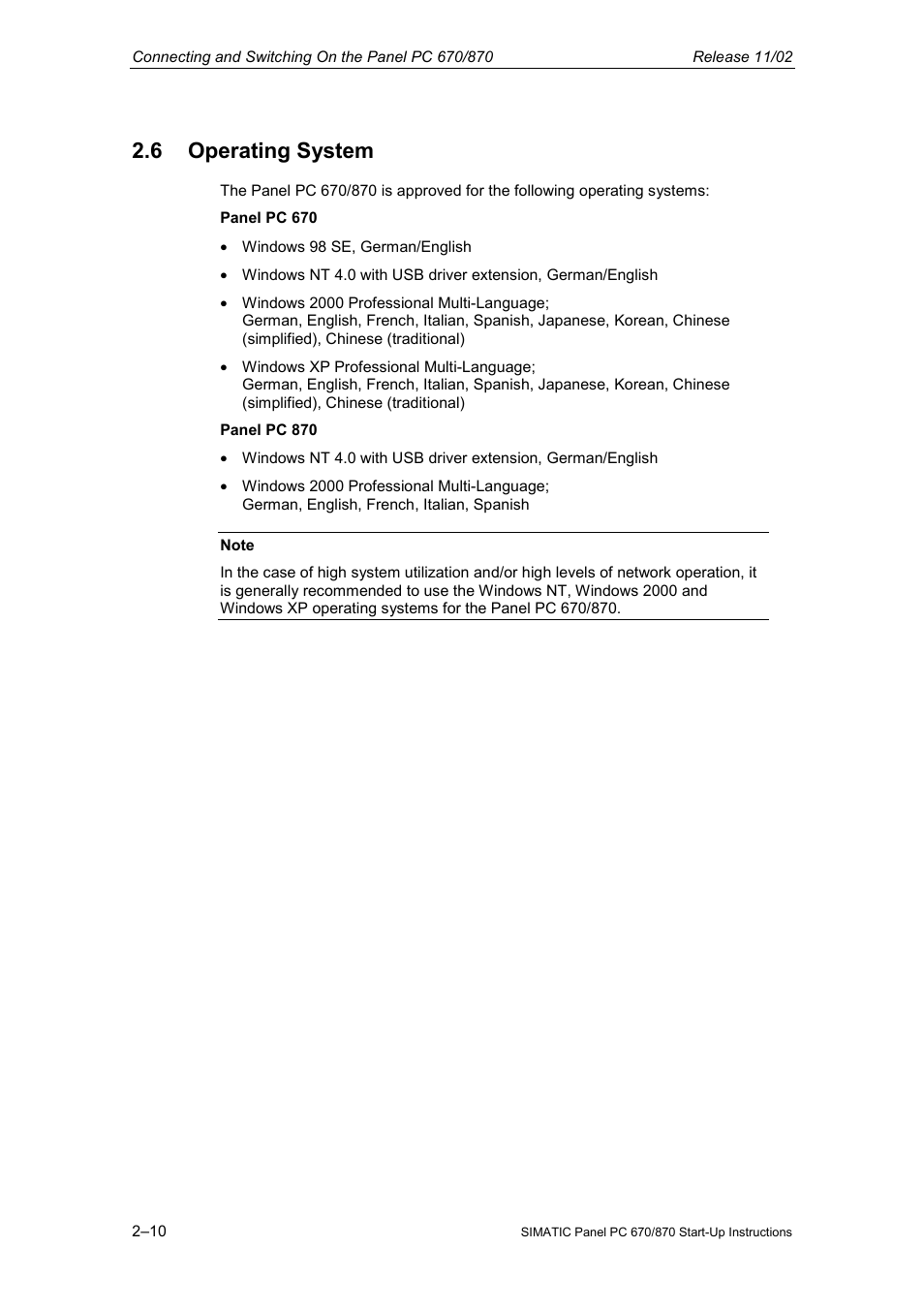 6 operating system | Siemens Simatic PC Panel PC 870 User Manual | Page 32 / 68