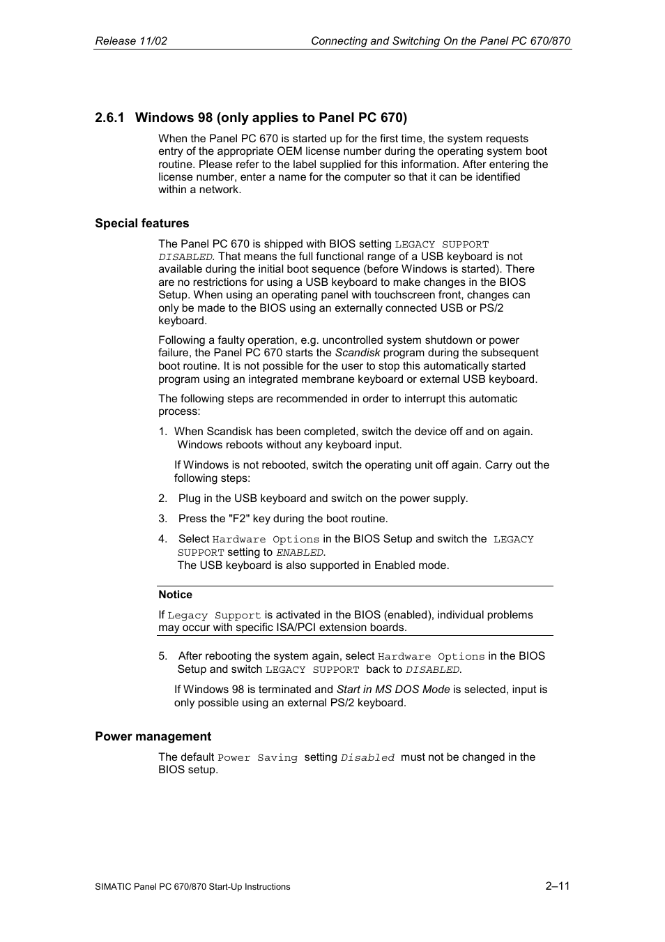 1 windows 98 (only applies to panel pc 670) | Siemens Simatic PC Panel PC 870 User Manual | Page 33 / 68