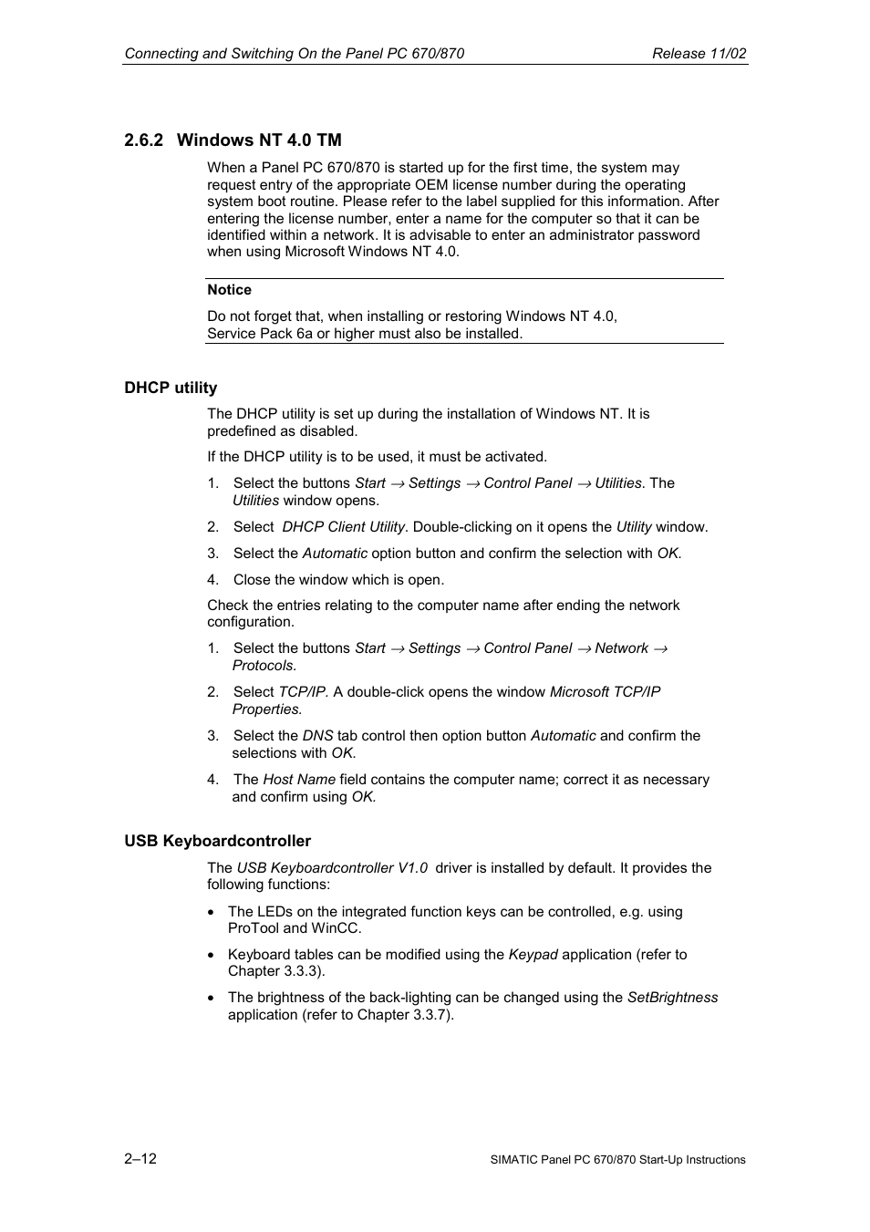 2 windows nt 4.0 tm | Siemens Simatic PC Panel PC 870 User Manual | Page 34 / 68