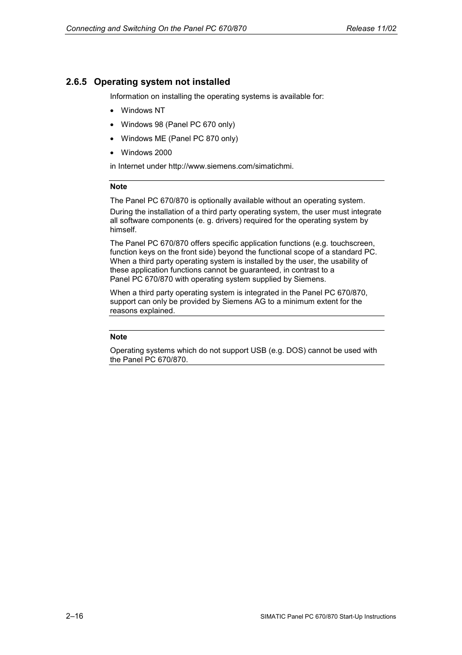 5 operating system not installed | Siemens Simatic PC Panel PC 870 User Manual | Page 38 / 68