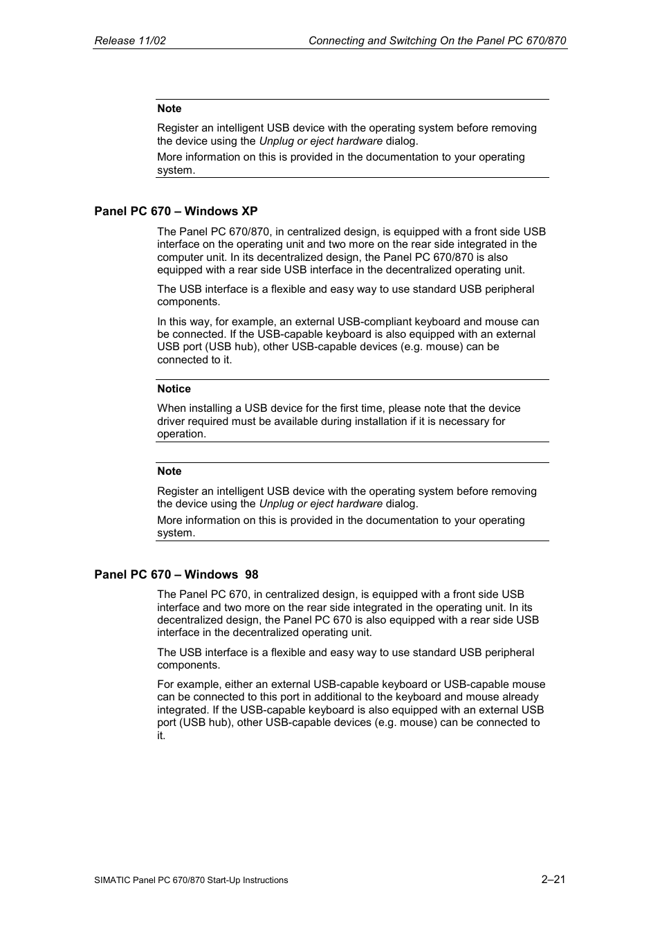 Siemens Simatic PC Panel PC 870 User Manual | Page 43 / 68