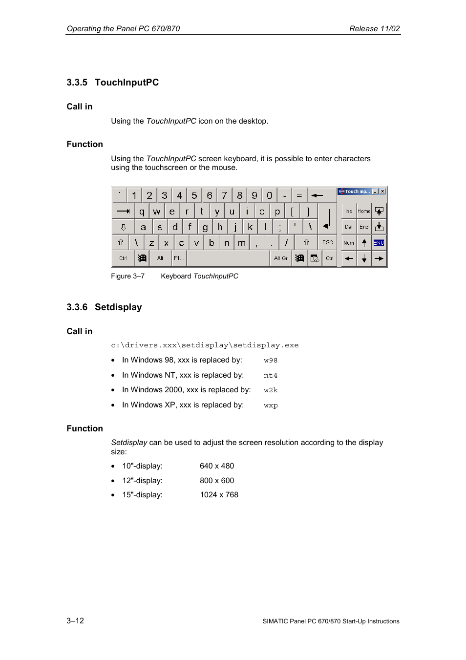 5 touchinputpc, 6 setdisplay | Siemens Simatic PC Panel PC 870 User Manual | Page 56 / 68