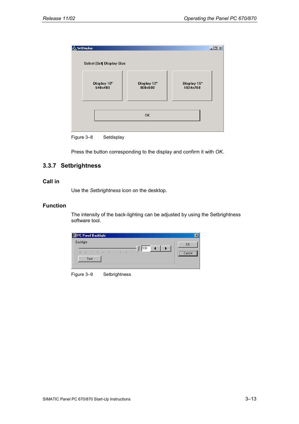7 setbrightness | Siemens Simatic PC Panel PC 870 User Manual | Page 57 / 68