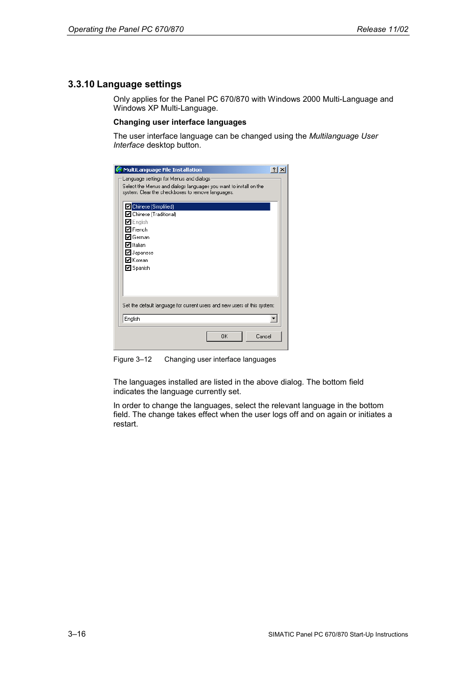 10 language settings | Siemens Simatic PC Panel PC 870 User Manual | Page 60 / 68