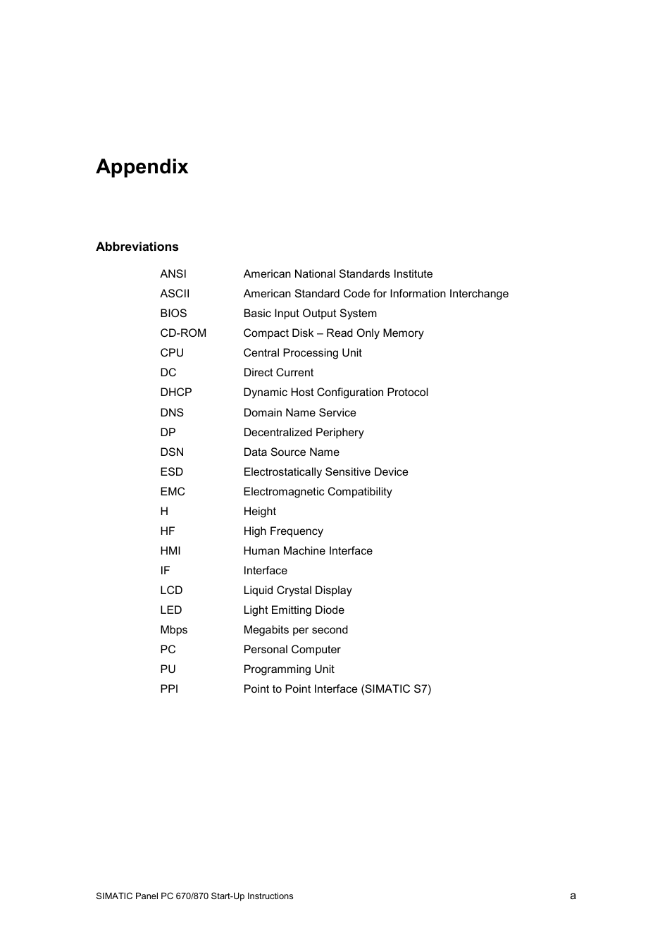 Appendix, 6 appendix | Siemens Simatic PC Panel PC 870 User Manual | Page 67 / 68