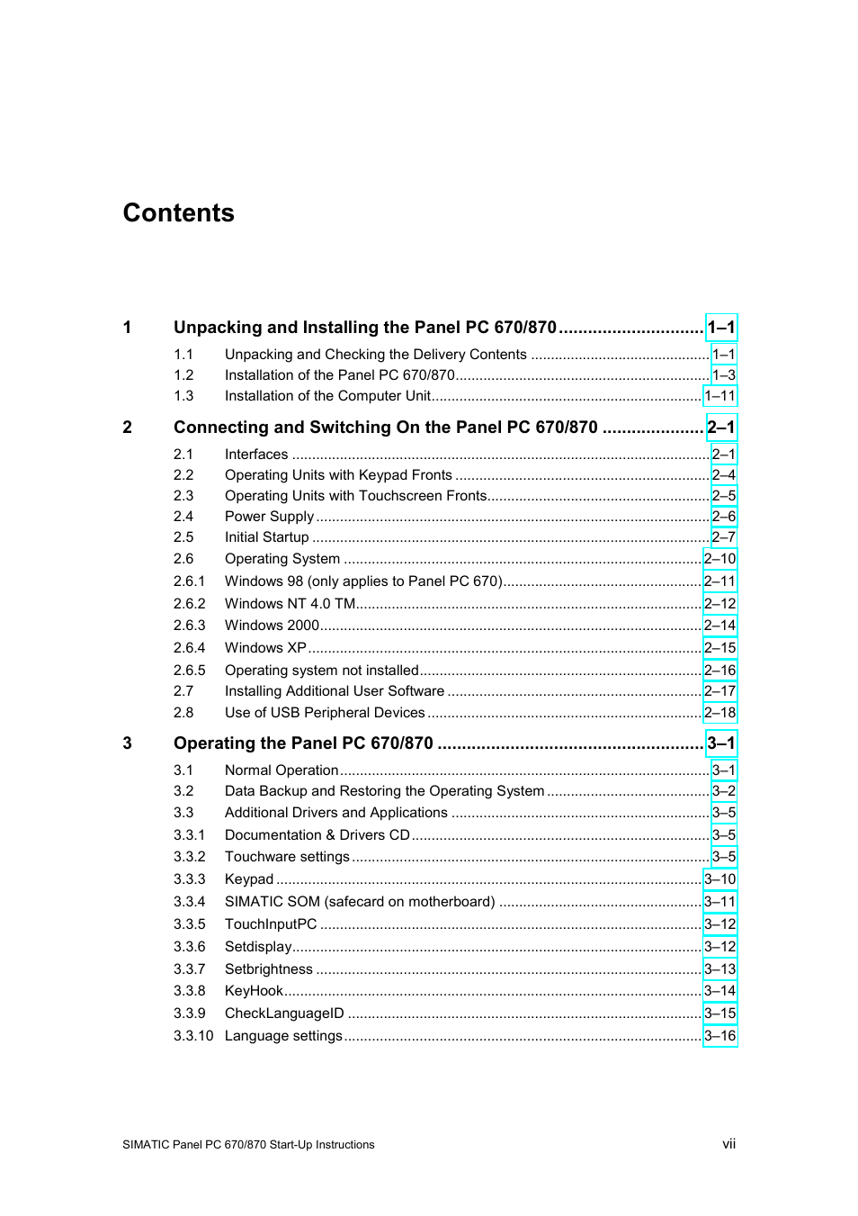 Siemens Simatic PC Panel PC 870 User Manual | Page 7 / 68