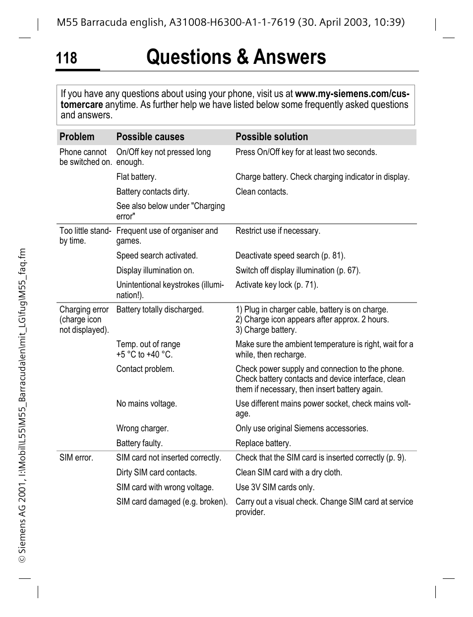 Questions & answers | Siemens M55 User Manual | Page 119 / 140