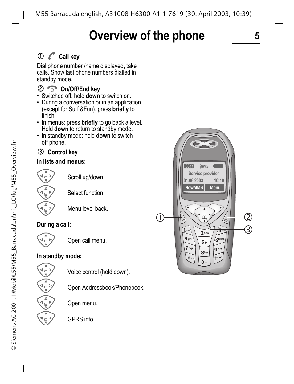 Overview of the phone | Siemens M55 User Manual | Page 6 / 140