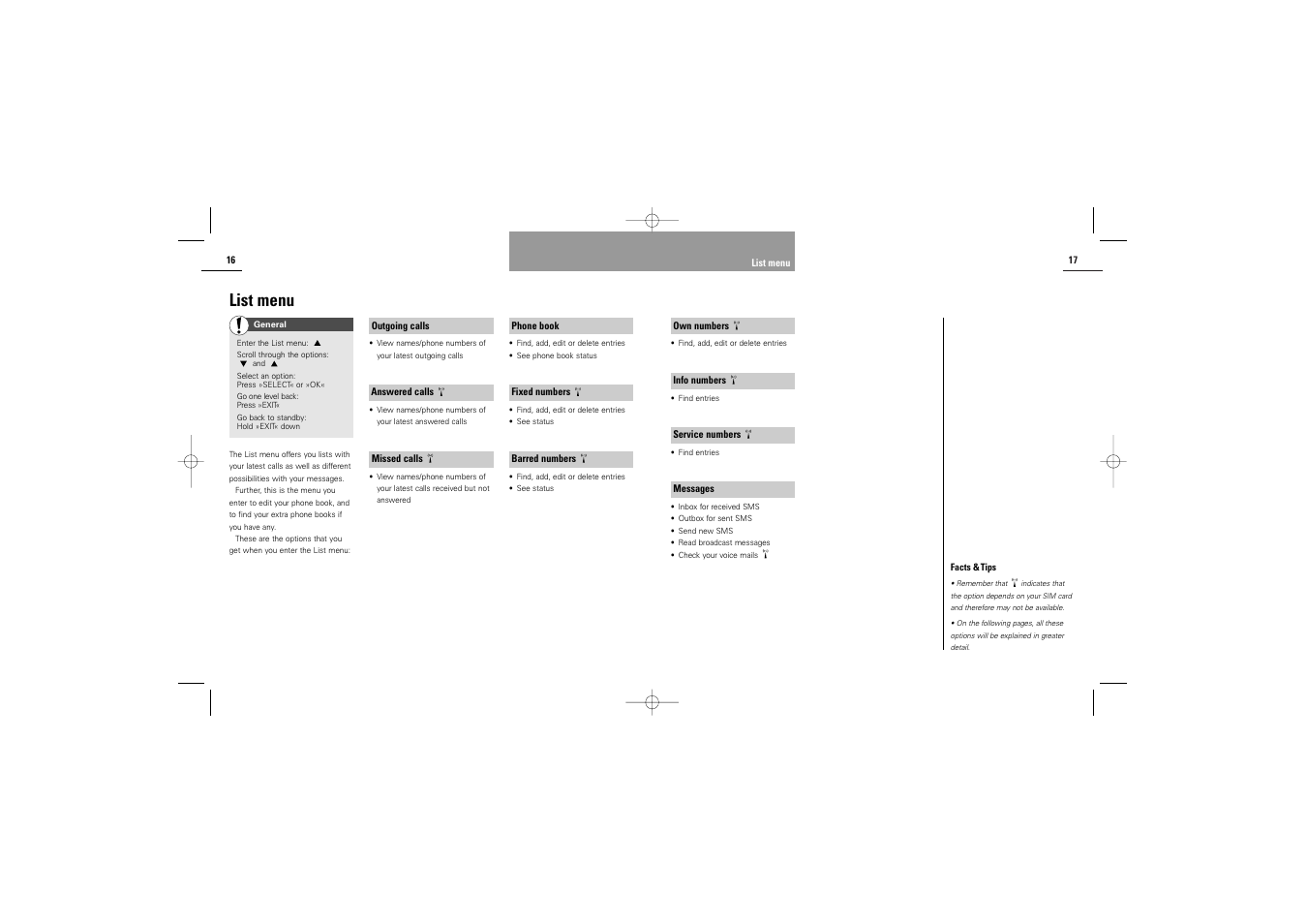 List menu | Siemens M30 User Manual | Page 10 / 31