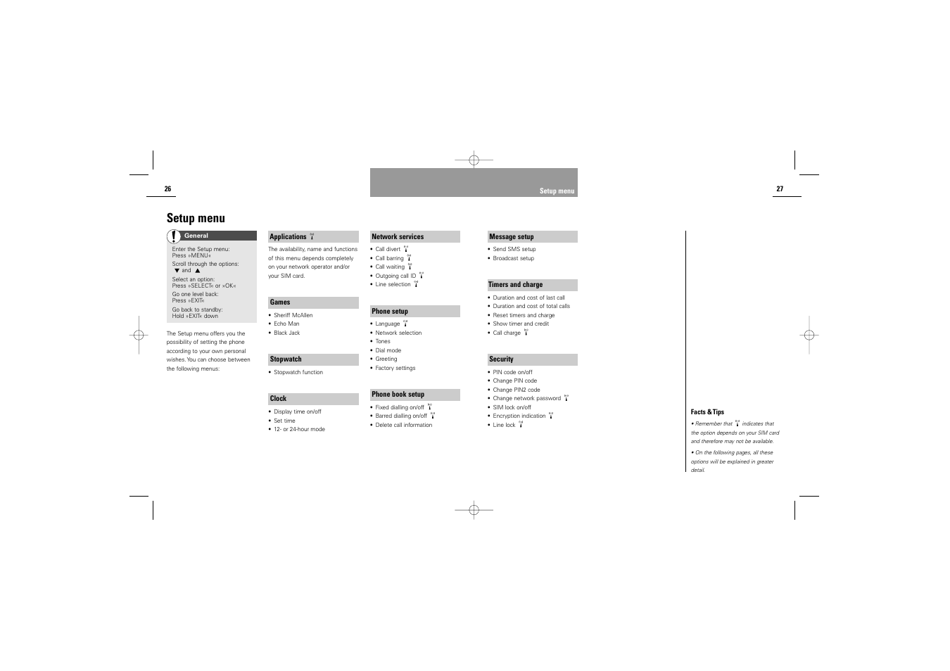 Setup menu | Siemens M30 User Manual | Page 15 / 31