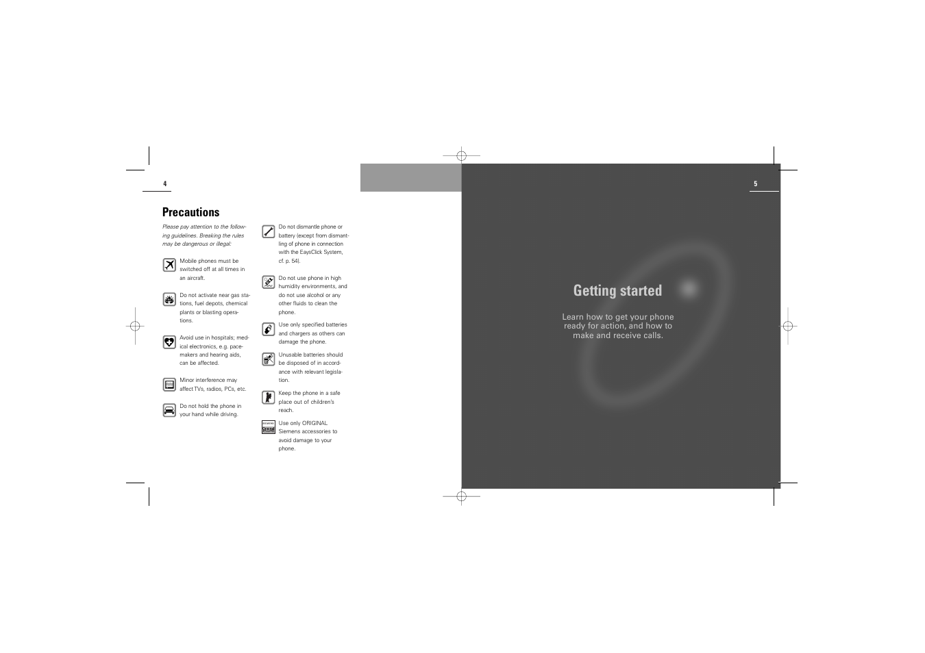 Getting started, Precautions | Siemens M30 User Manual | Page 4 / 31