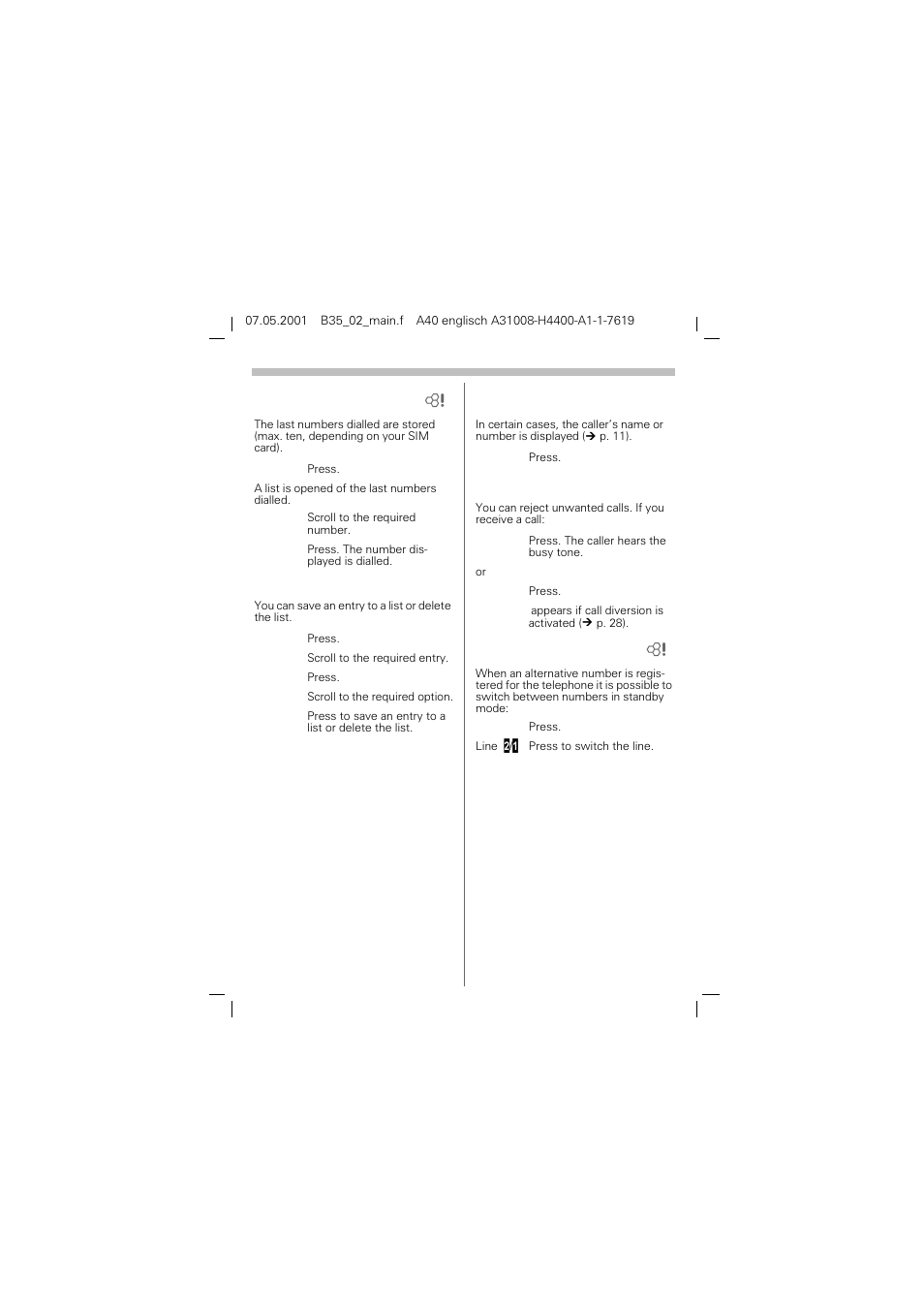 Redialling, Answering calls, Unwanted calls | Active number, Making calls | Siemens A40 User Manual | Page 11 / 43