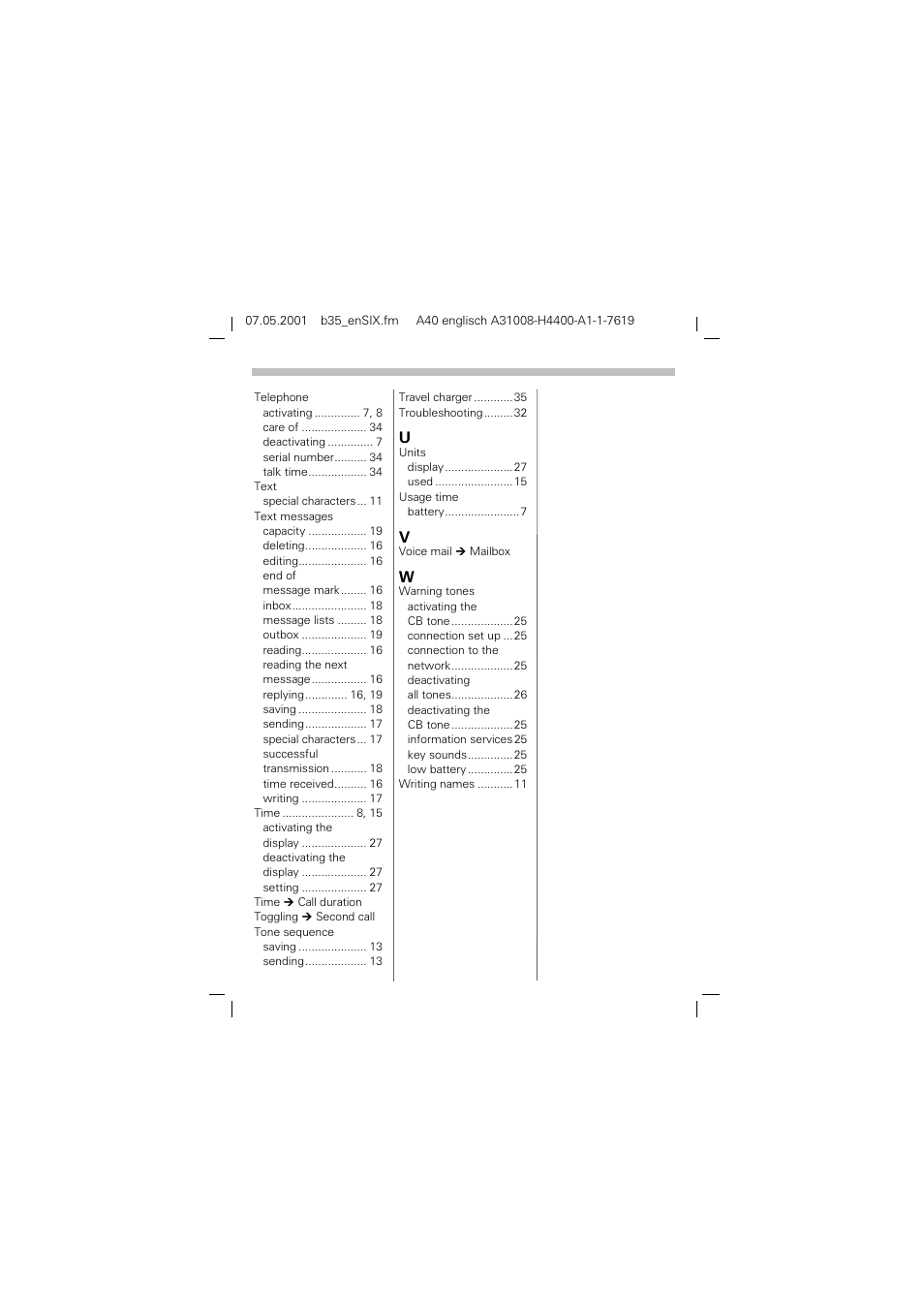 Index | Siemens A40 User Manual | Page 43 / 43