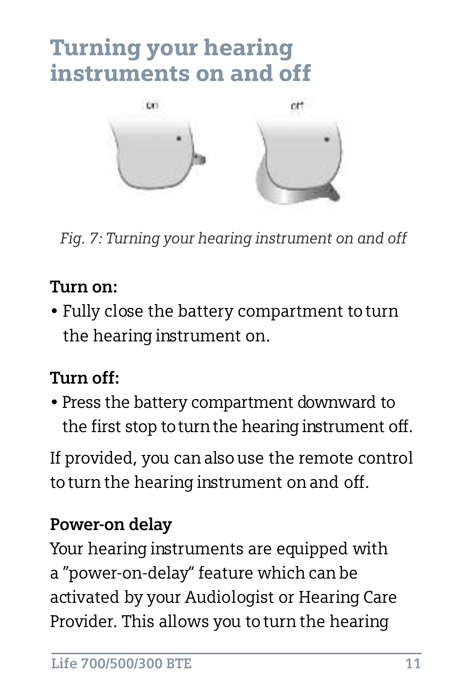 Turning your hearing instruments on and off | Siemens Life 500 User Manual | Page 15 / 27