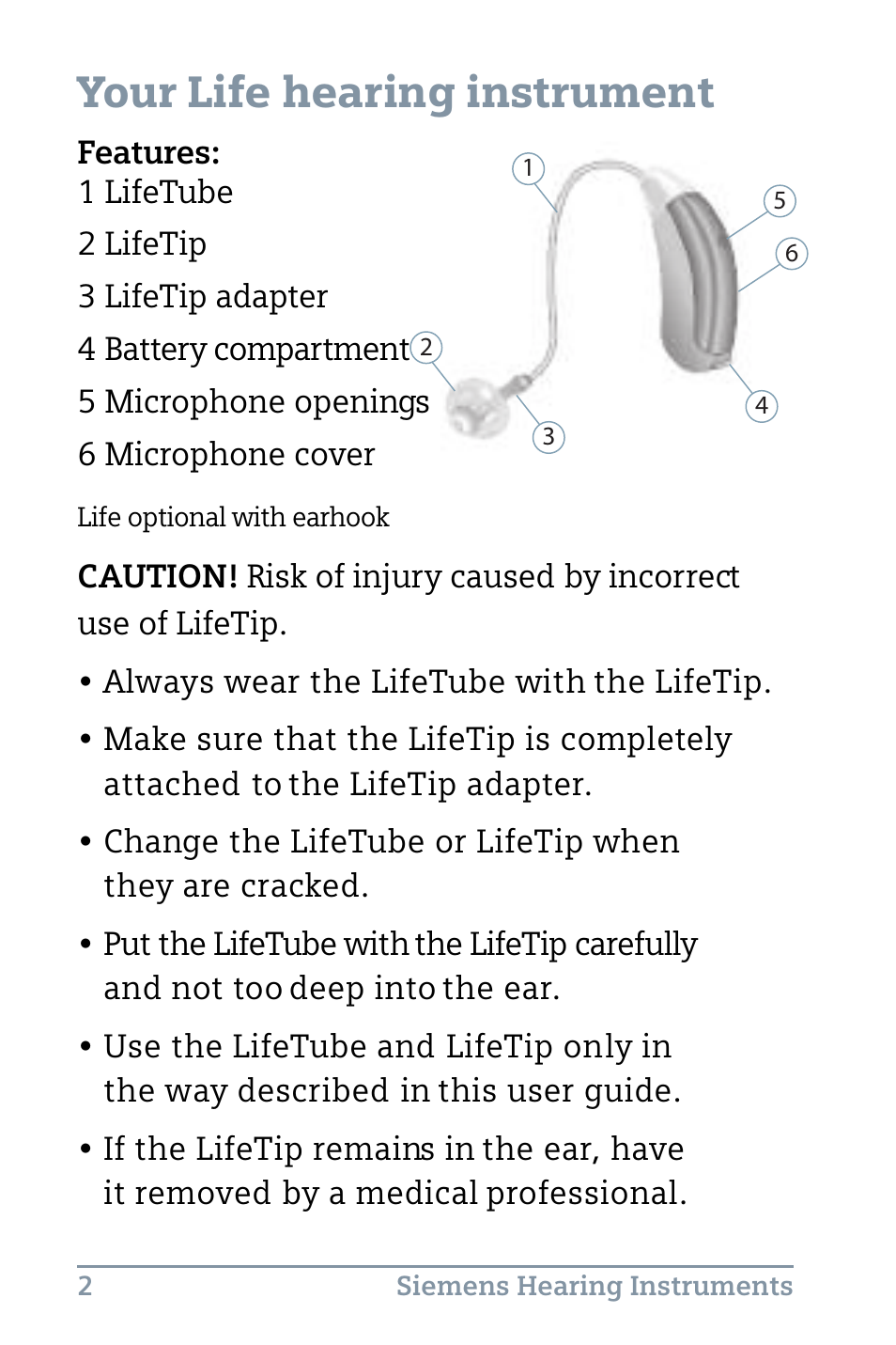 Your life hearing instrument | Siemens Life 500 User Manual | Page 6 / 27