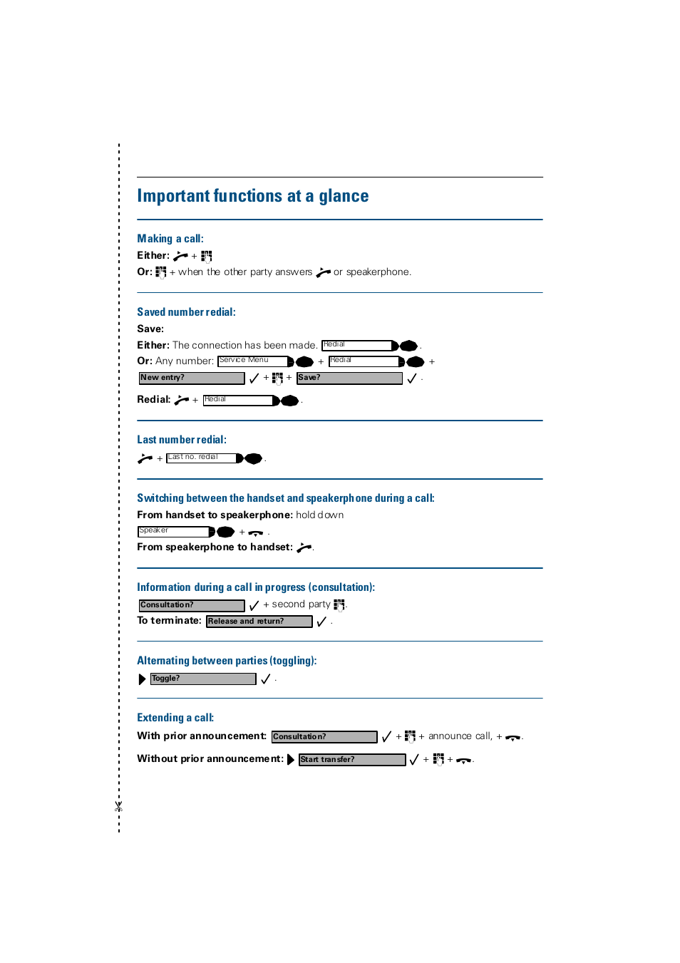 Important functions at a glance | Siemens Hicom 300 E User Manual | Page 104 / 106