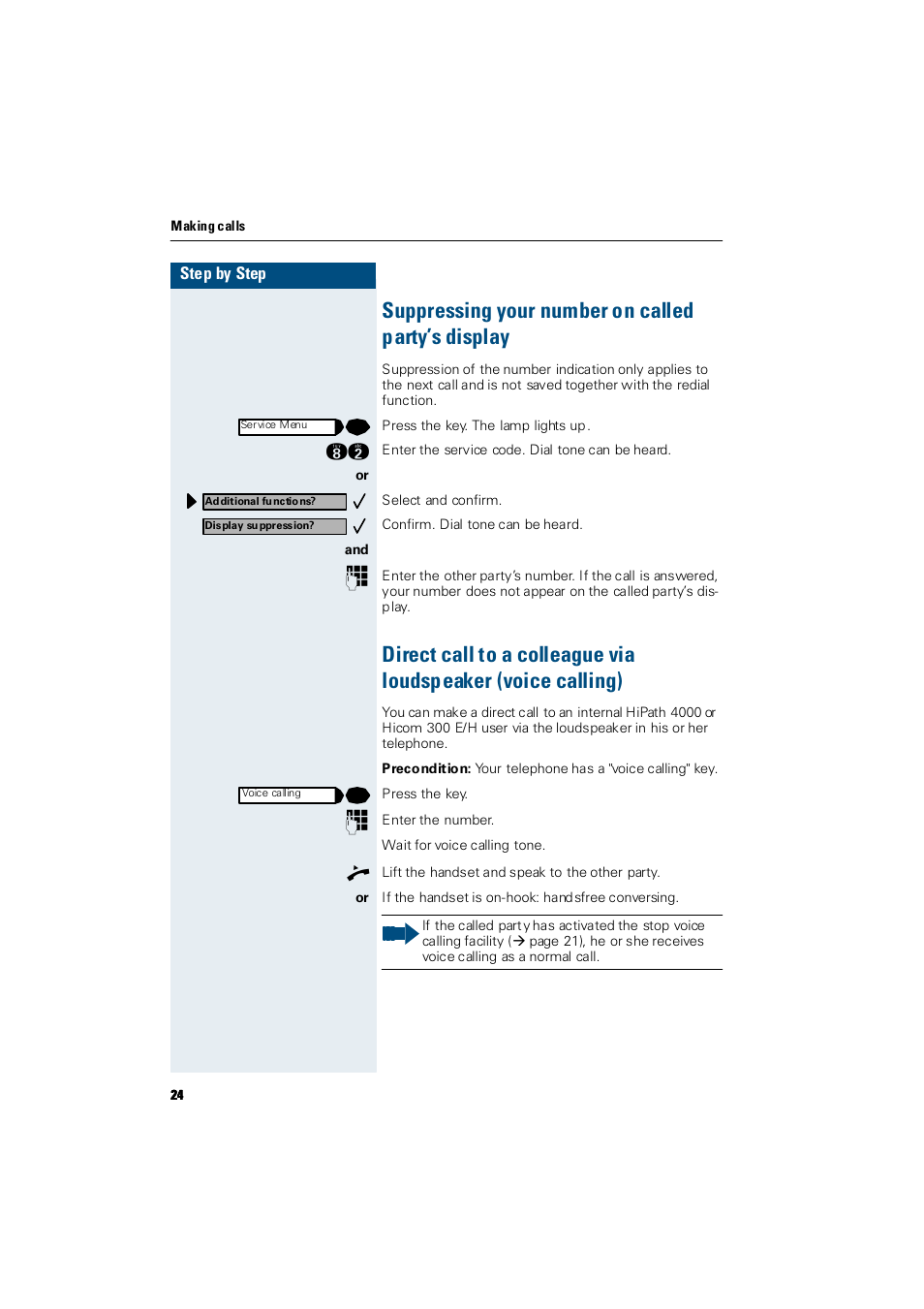 Suppressing your number on called party’s display | Siemens Hicom 300 E User Manual | Page 24 / 106