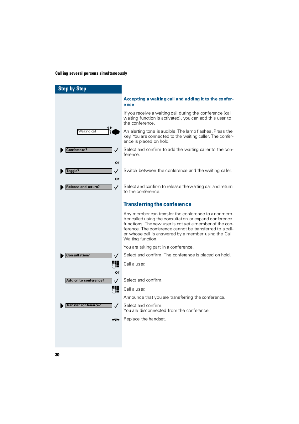 Transferring the conference | Siemens Hicom 300 E User Manual | Page 30 / 106