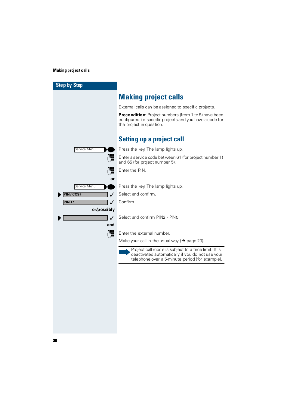 Making project calls, Setting up a project call | Siemens Hicom 300 E User Manual | Page 38 / 106