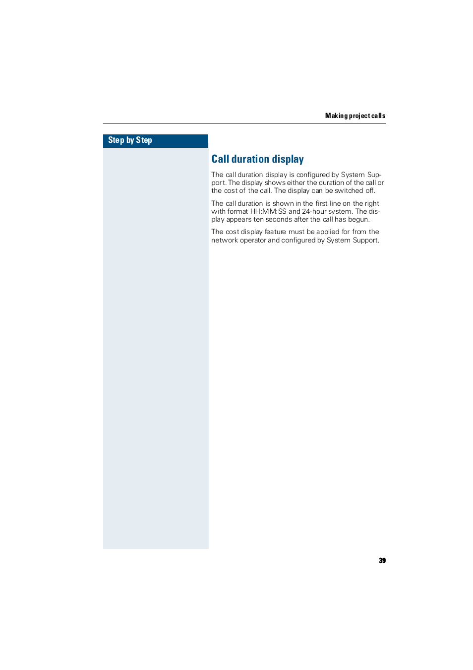 Call duration display | Siemens Hicom 300 E User Manual | Page 39 / 106