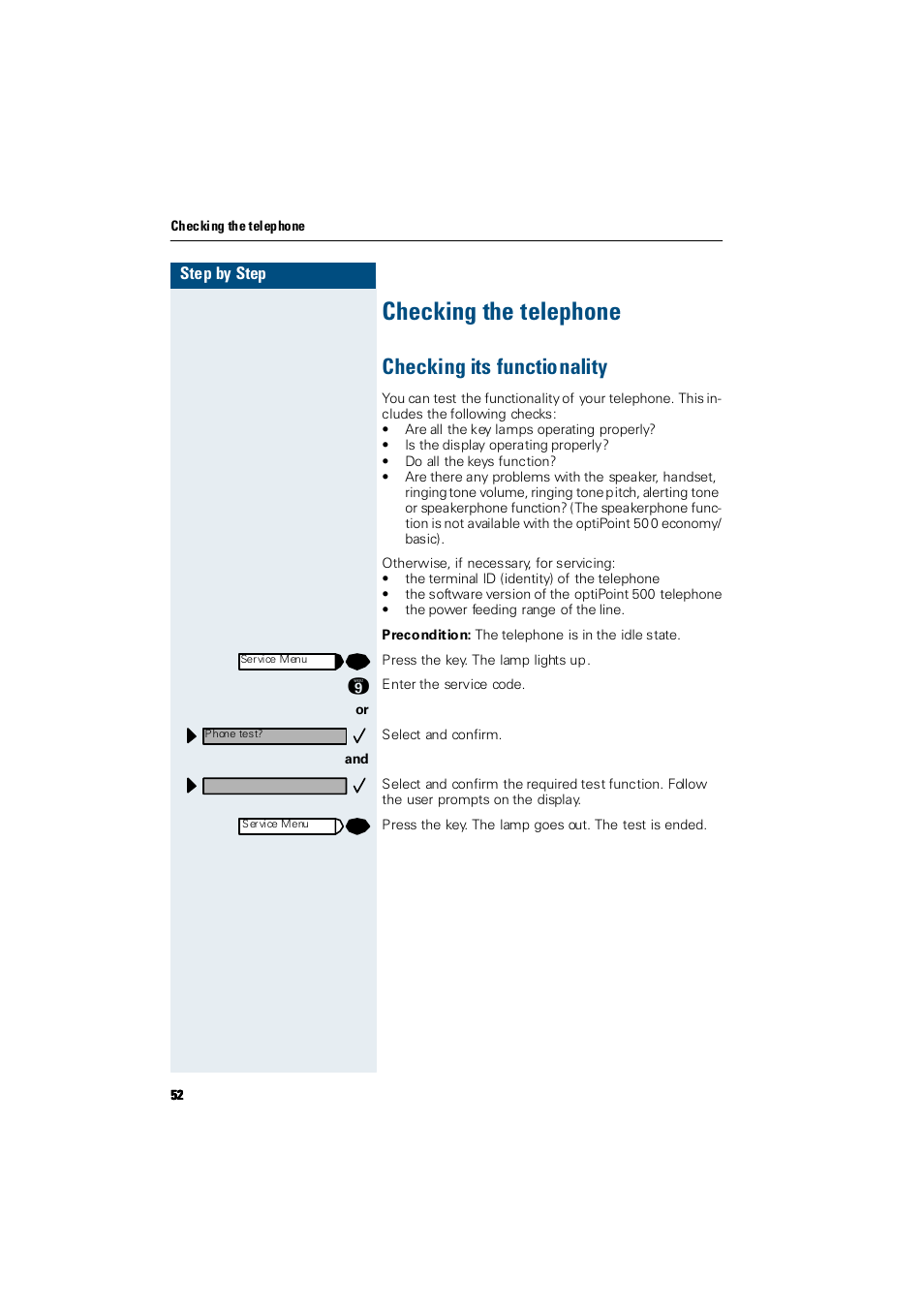 Checking the telephone, Checking its functionality | Siemens Hicom 300 E User Manual | Page 52 / 106