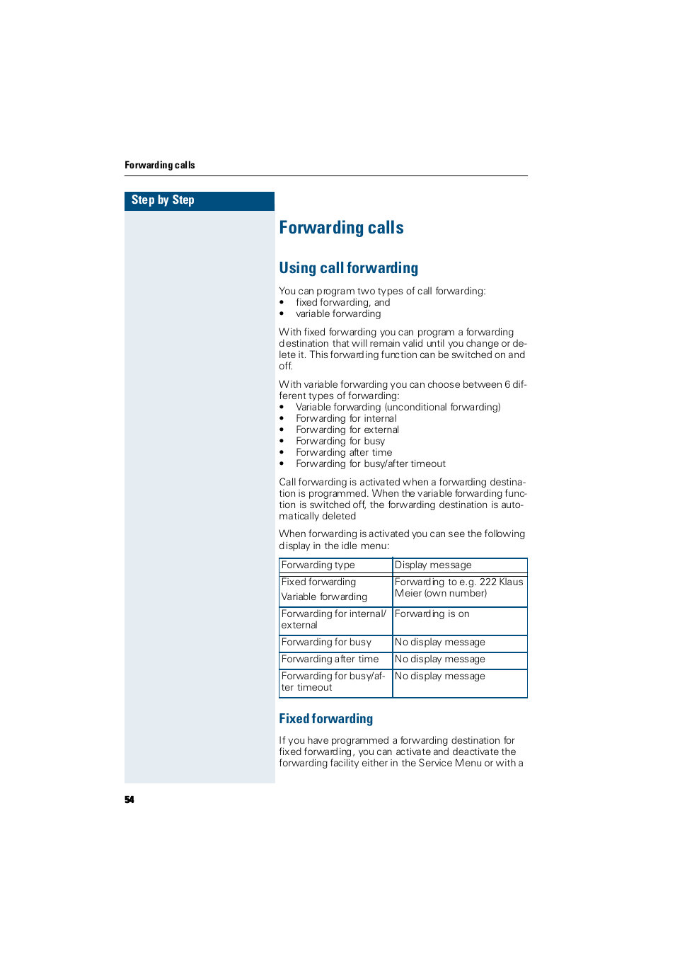 Forwarding calls, Using call forwarding, Fixed forwarding | Siemens Hicom 300 E User Manual | Page 54 / 106