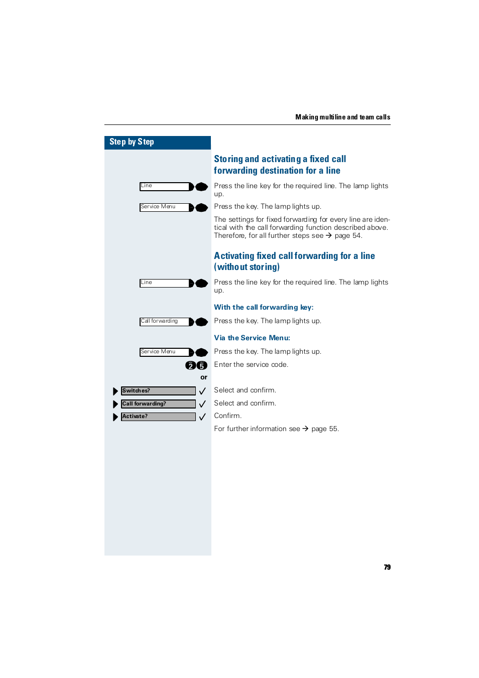 With the call forwarding key, Via the service menu | Siemens Hicom 300 E User Manual | Page 79 / 106