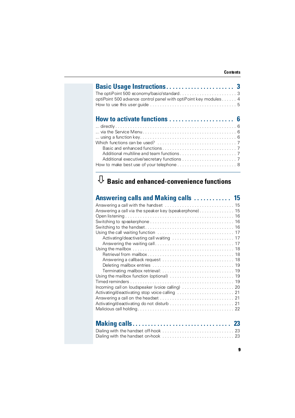 Basic usage instructions, How to activate functions, Making calls | Siemens Hicom 300 E User Manual | Page 9 / 106