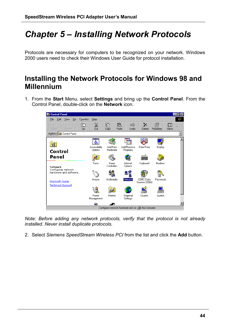 Chapter 5 – installing network protocols | Siemens SS1024 User Manual | Page 44 / 48