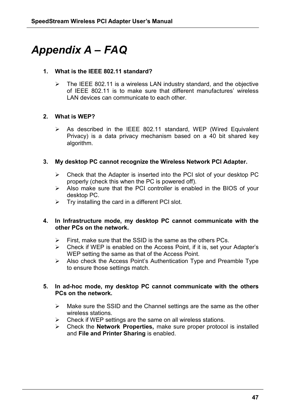 Appendix a – faq | Siemens SS1024 User Manual | Page 47 / 48
