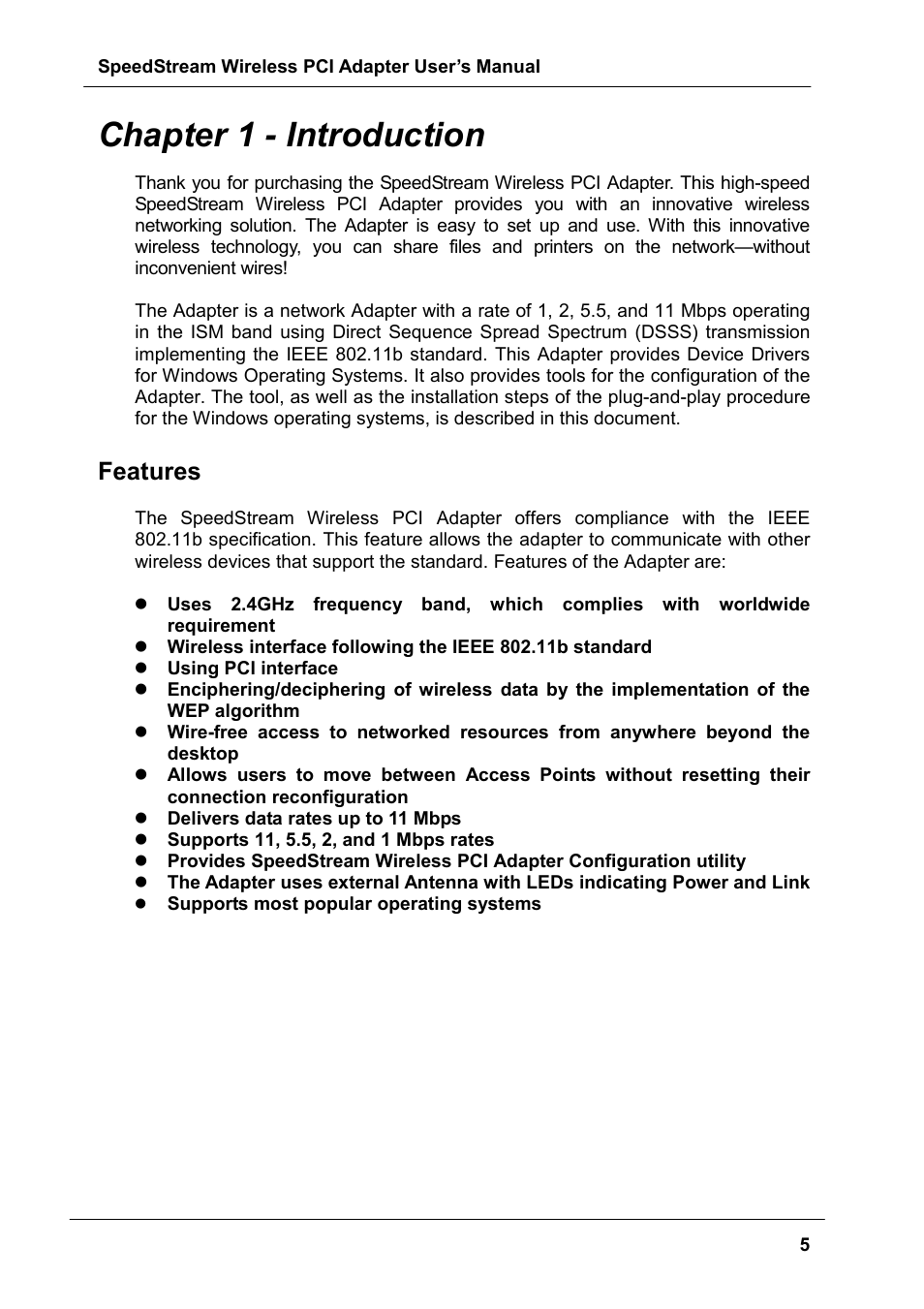 Chapter 1 - introduction, Features | Siemens SS1024 User Manual | Page 5 / 48