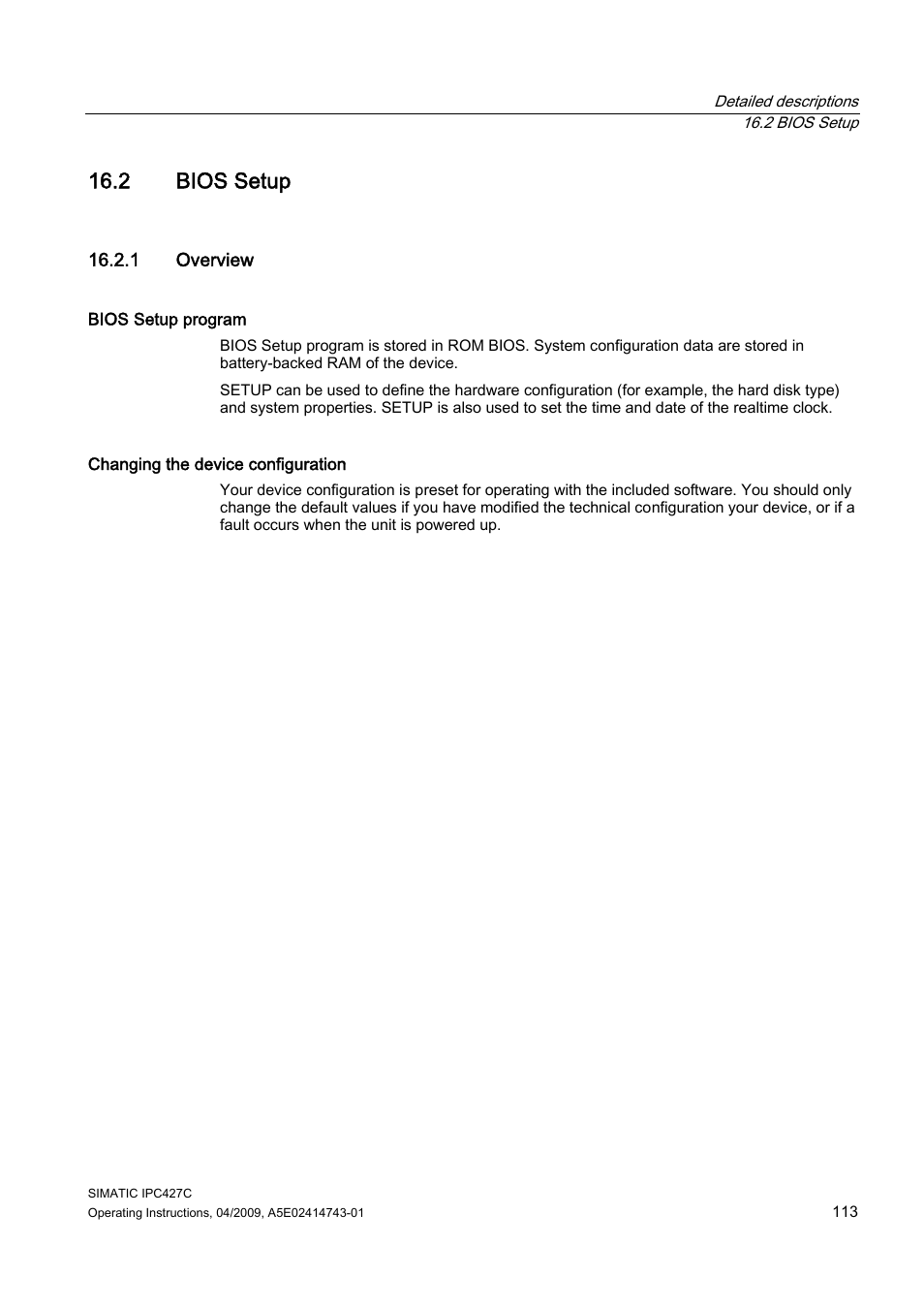 2 bios setup, 1 overview | Siemens Simatic Industrial PC IPC427C User Manual | Page 113 / 170