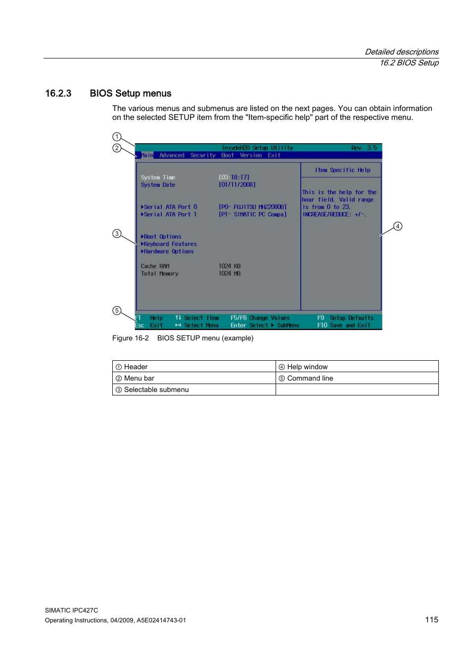 3 bios setup menus | Siemens Simatic Industrial PC IPC427C User Manual | Page 115 / 170