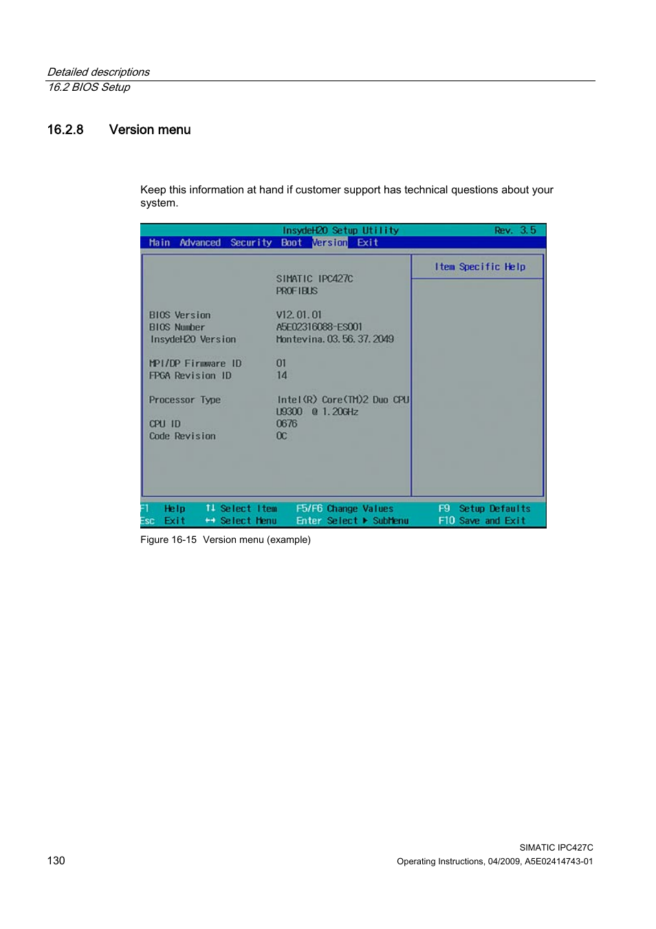 8 version menu | Siemens Simatic Industrial PC IPC427C User Manual | Page 130 / 170