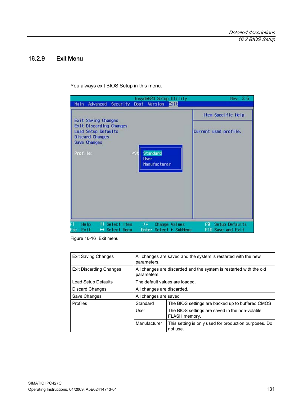 9 exit menu | Siemens Simatic Industrial PC IPC427C User Manual | Page 131 / 170