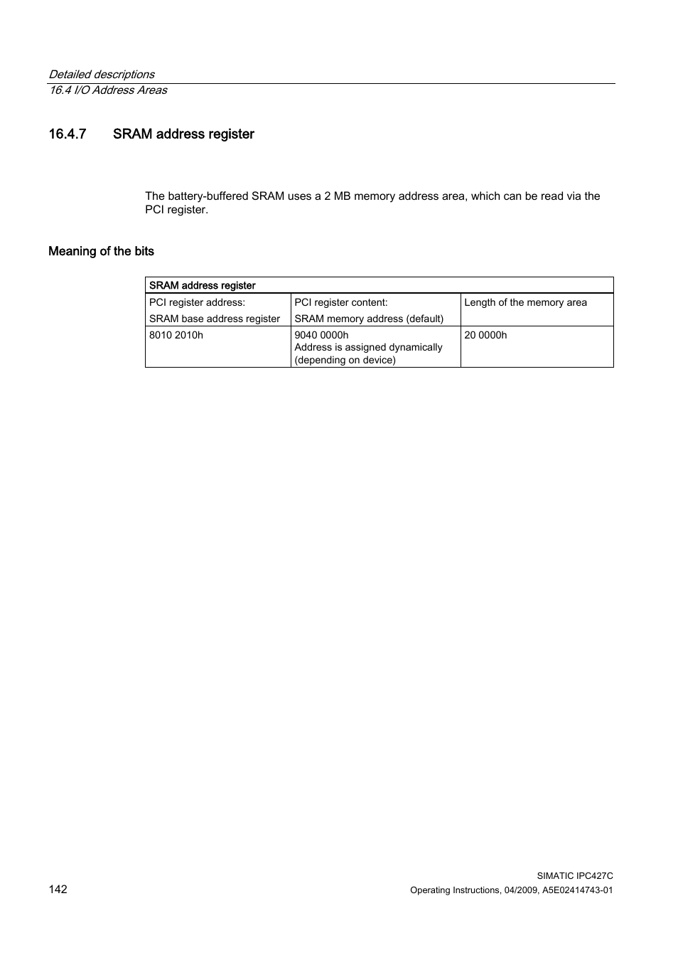 7 sram address register | Siemens Simatic Industrial PC IPC427C User Manual | Page 142 / 170