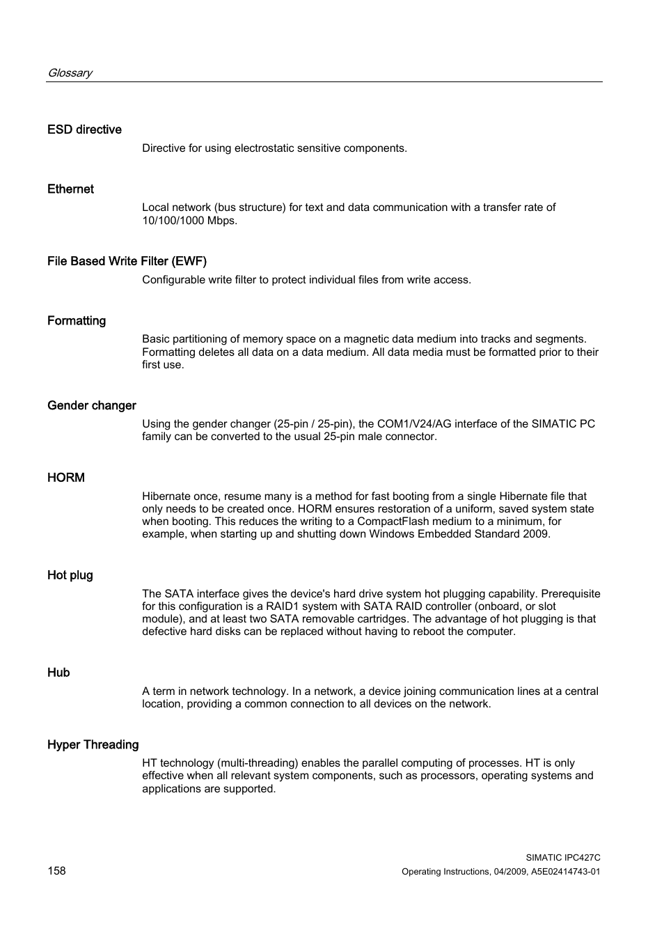 Siemens Simatic Industrial PC IPC427C User Manual | Page 158 / 170