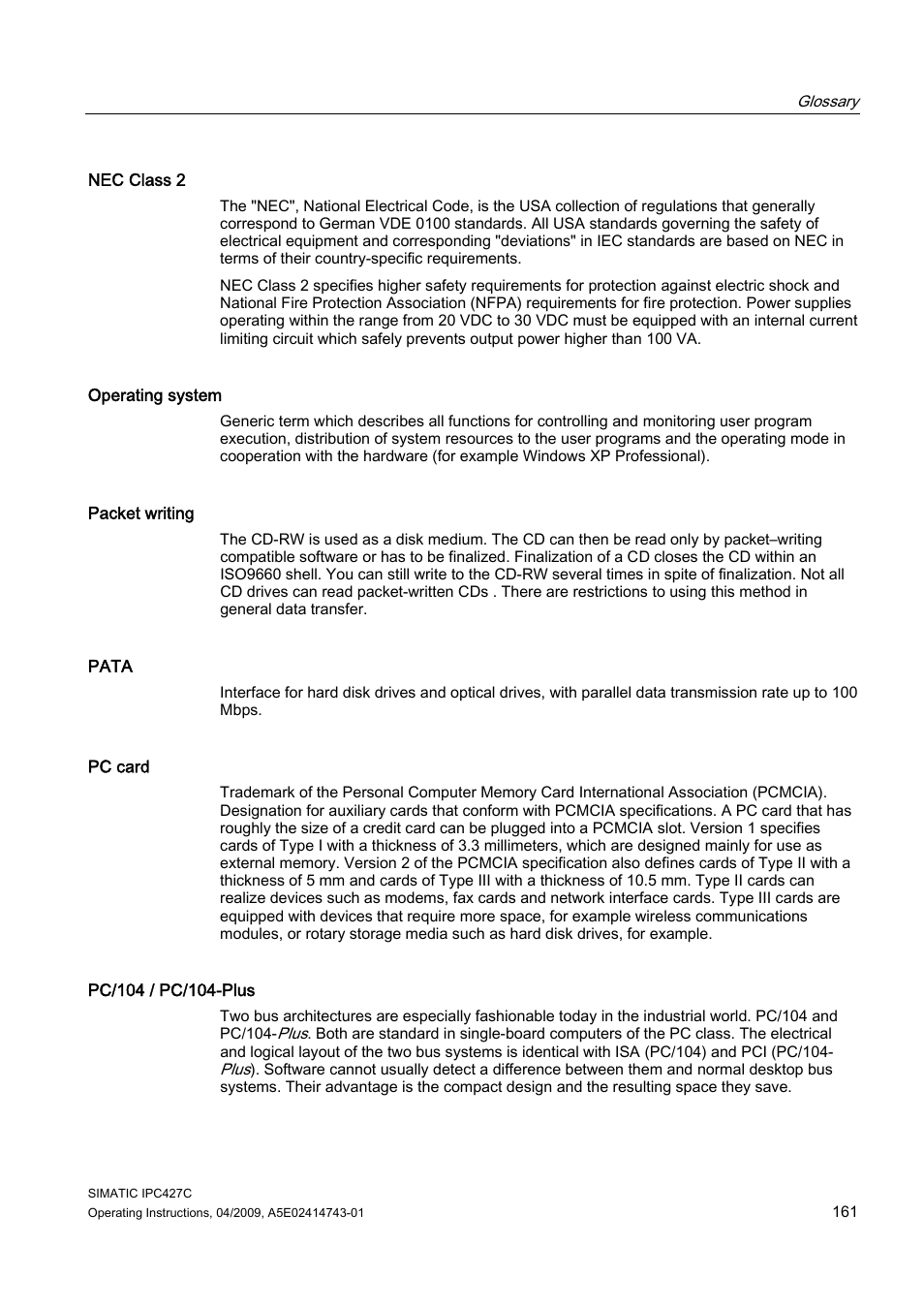 Siemens Simatic Industrial PC IPC427C User Manual | Page 161 / 170