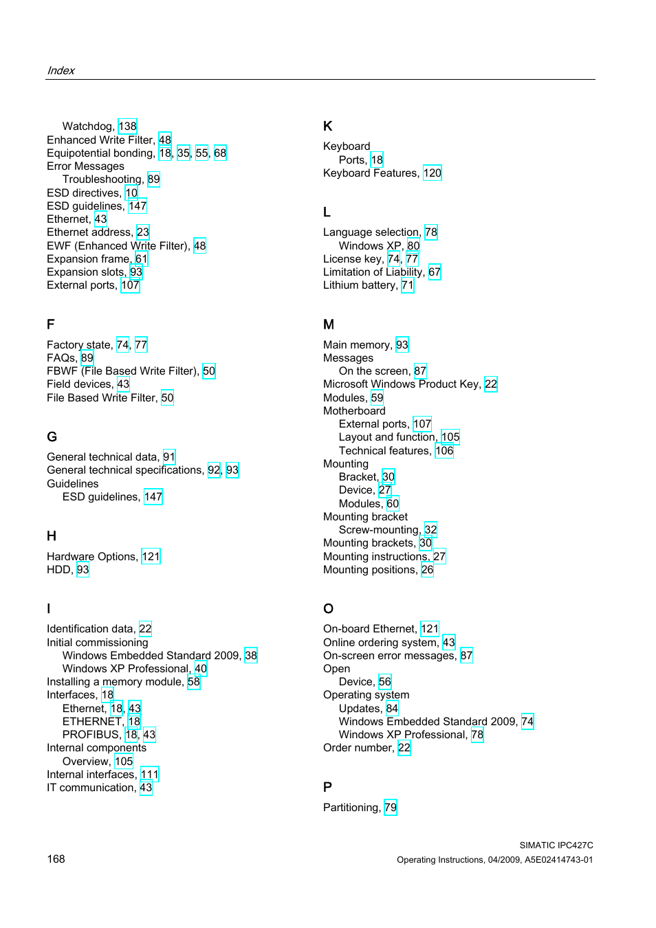 Siemens Simatic Industrial PC IPC427C User Manual | Page 168 / 170
