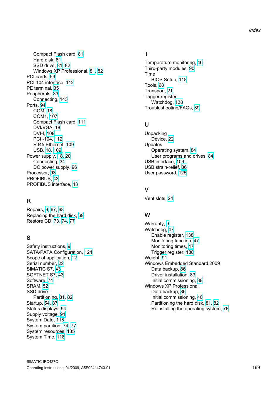 Siemens Simatic Industrial PC IPC427C User Manual | Page 169 / 170