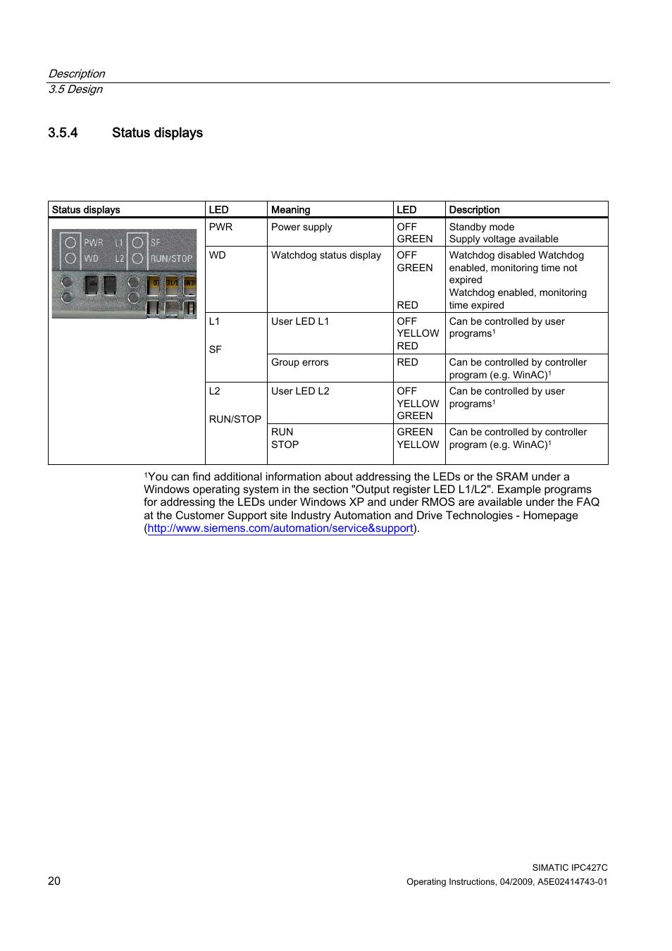 4 status displays | Siemens Simatic Industrial PC IPC427C User Manual | Page 20 / 170