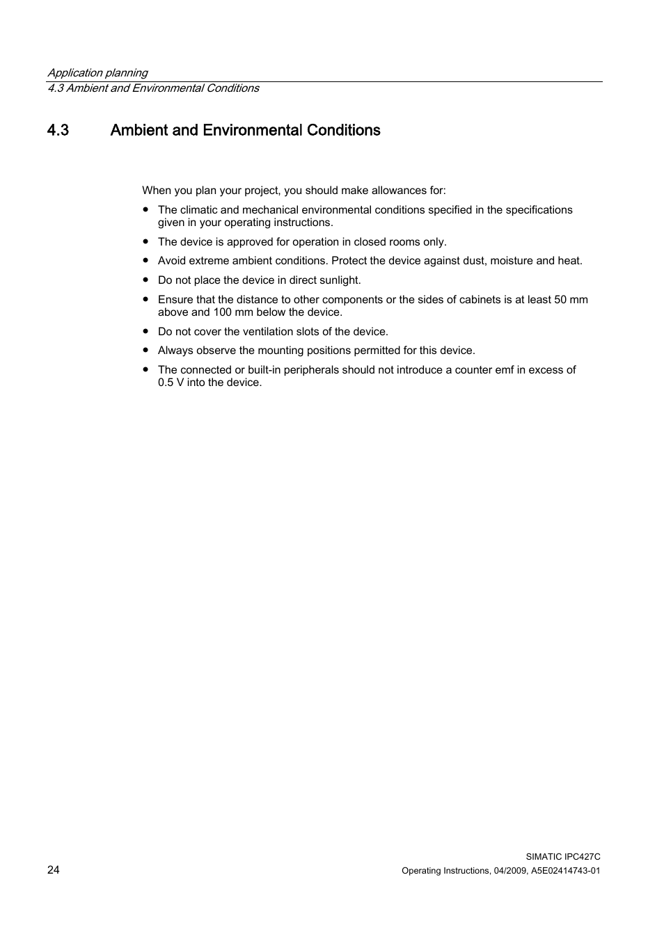 3 ambient and environmental conditions | Siemens Simatic Industrial PC IPC427C User Manual | Page 24 / 170