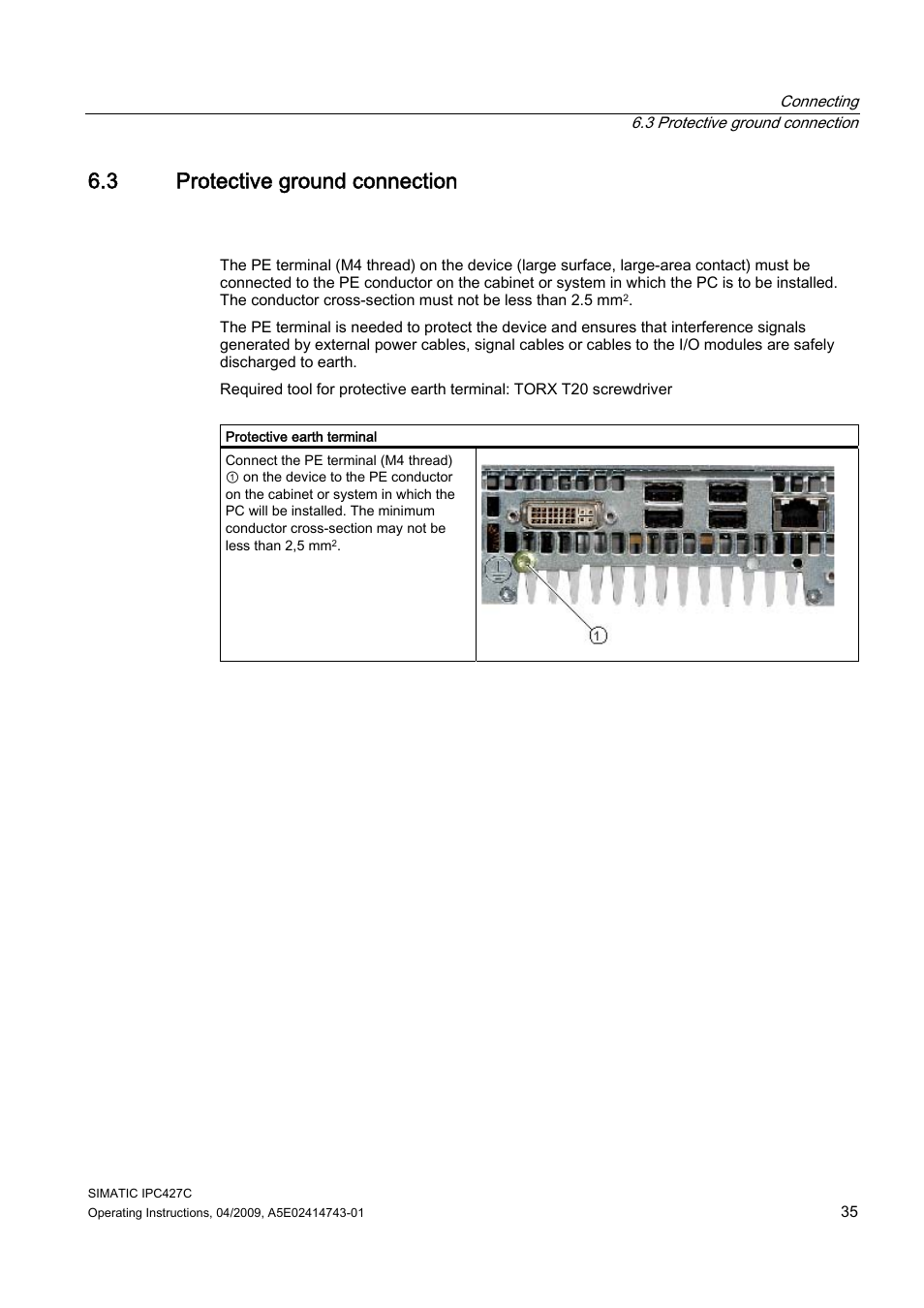 3 protective ground connection | Siemens Simatic Industrial PC IPC427C User Manual | Page 35 / 170
