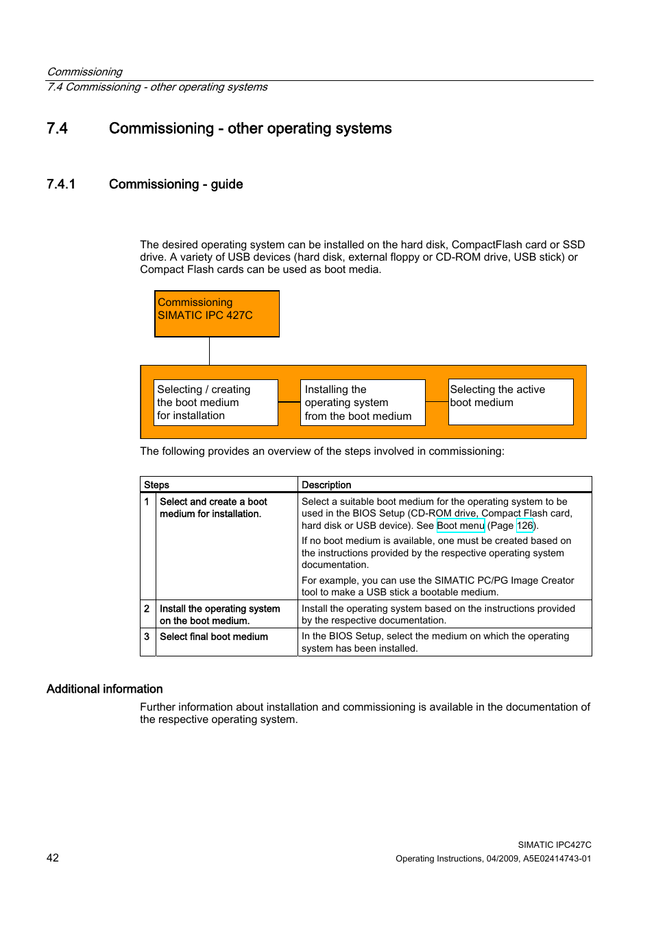 4 commissioning - other operating systems, 1 commissioning - guide | Siemens Simatic Industrial PC IPC427C User Manual | Page 42 / 170