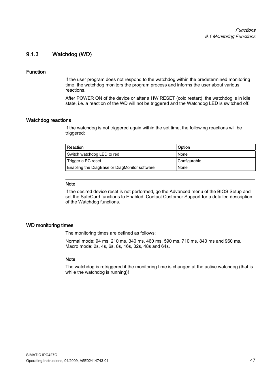 3 watchdog (wd) | Siemens Simatic Industrial PC IPC427C User Manual | Page 47 / 170