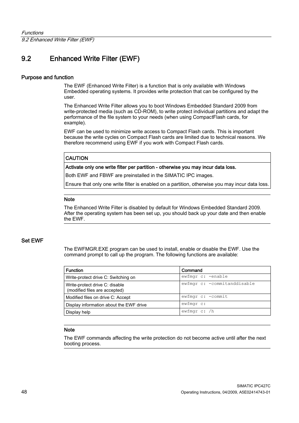 2 enhanced write filter (ewf) | Siemens Simatic Industrial PC IPC427C User Manual | Page 48 / 170