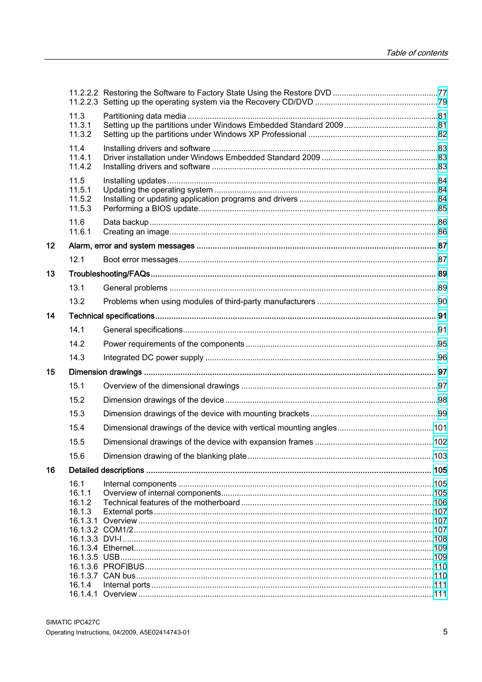 Siemens Simatic Industrial PC IPC427C User Manual | Page 5 / 170