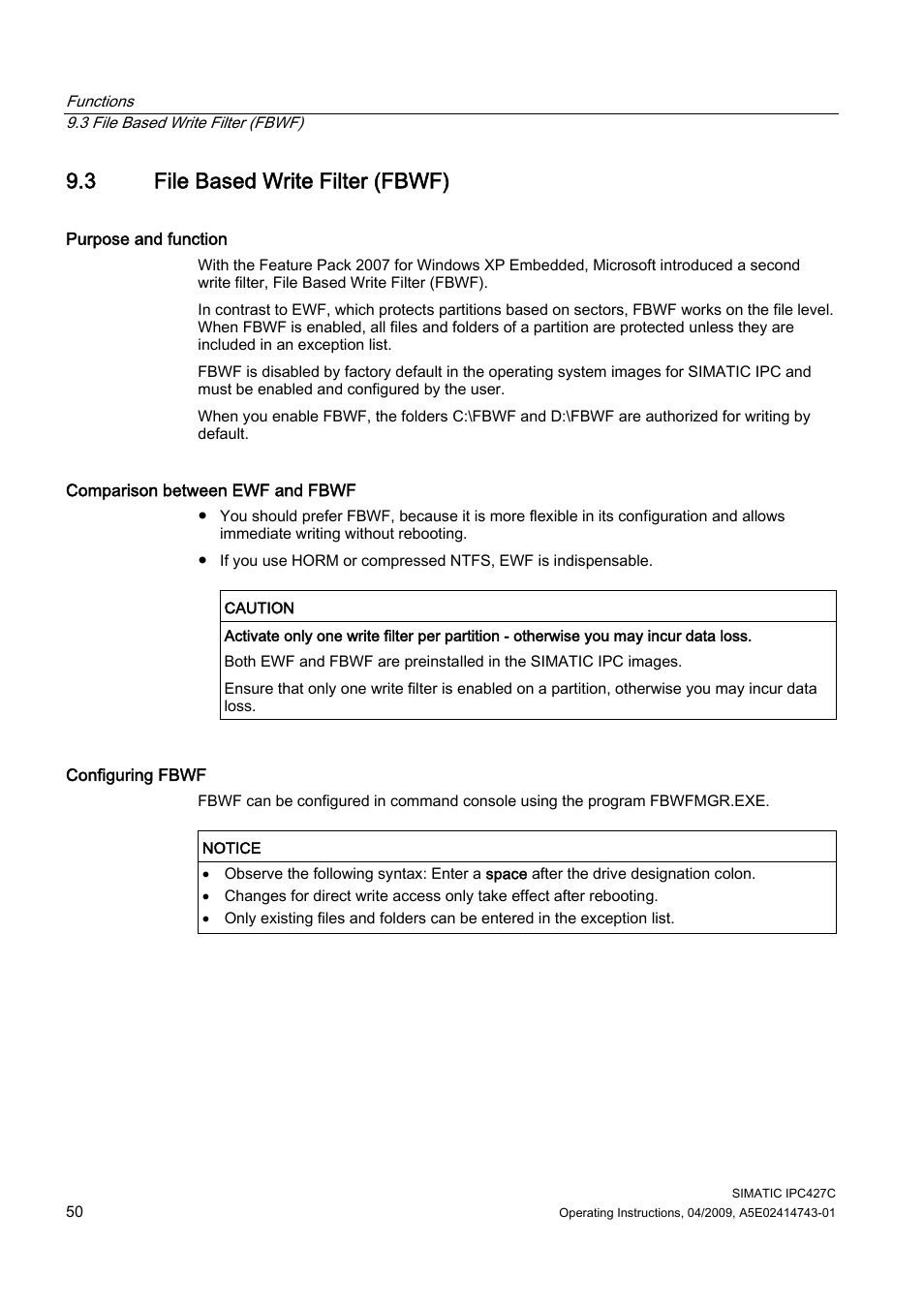 3 file based write filter (fbwf) | Siemens Simatic Industrial PC IPC427C User Manual | Page 50 / 170
